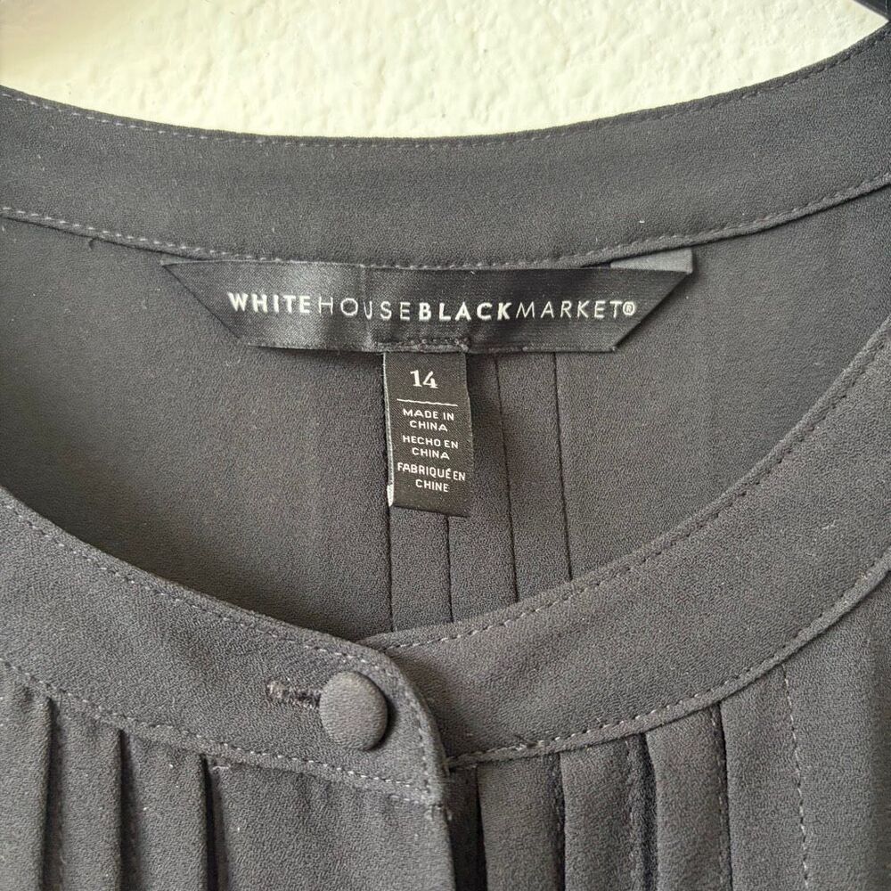 White House Black Market Black Pleated Bell Sleeve Blouse - Picture 5 of 6